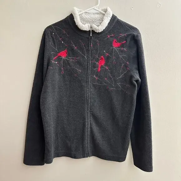 Croft & Barrow Micro Fleece Embroidered Cardinal Zip Up Jacket Sweater SMALL - Picture 2 of 15